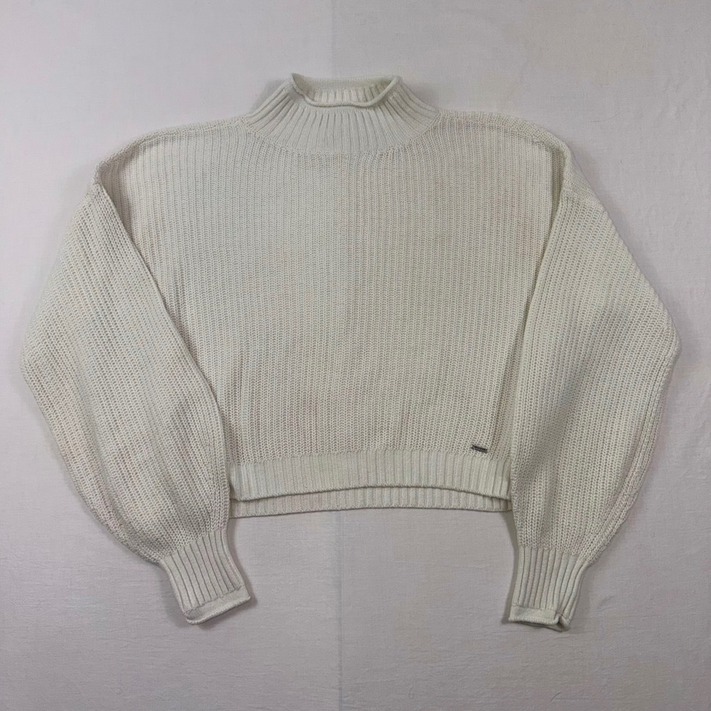 Hollister Sweater Women Small White Cropped Mock Neck Shaker Knit